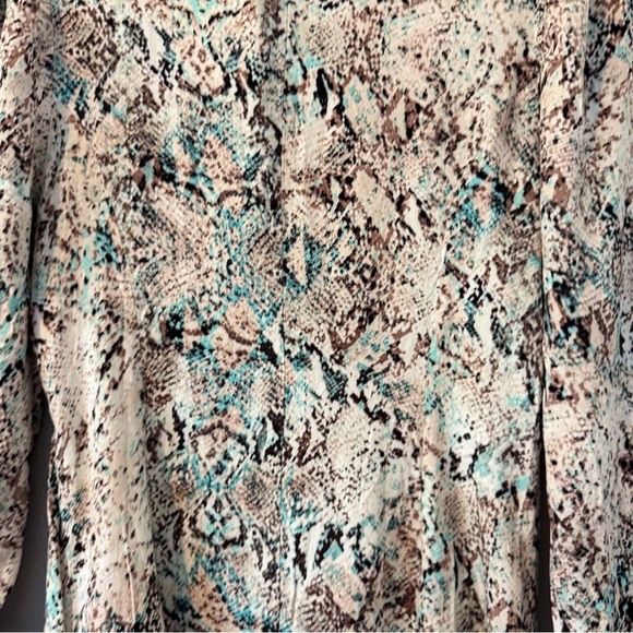New AFRM Long Sleeve Midi Dress, Aqua All-Over Snake Print, Size Medium - Picture 8 of 16